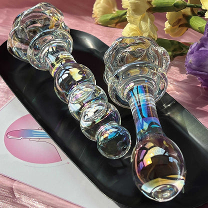 Transparent Smooth Crystal Rose Flower Glass Dildo Anal Butt Plug