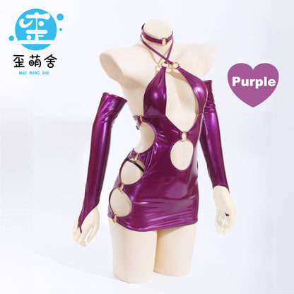 Sato Kuki Ntr Kanolo Mizuki Cosplay Glossy Purple Mini Dress【Waimengshe】