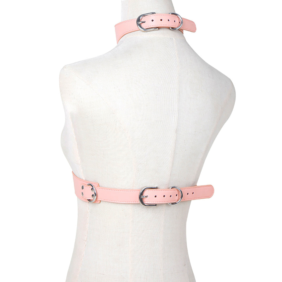 BDSM Open-Bust Pink Bondage Harness with Handcuffs & Leash