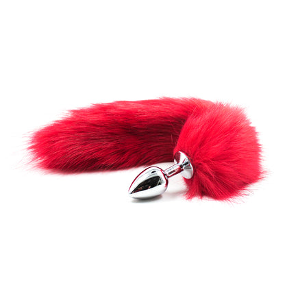 Stainless Steel Anal Butt Plug with Red Faux Fur Fox Tail