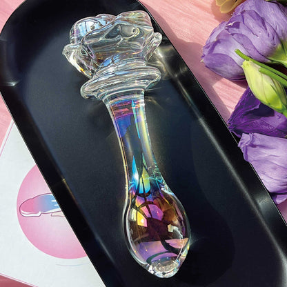 Transparent Smooth Crystal Rose Flower Glass Dildo Anal Butt Plug