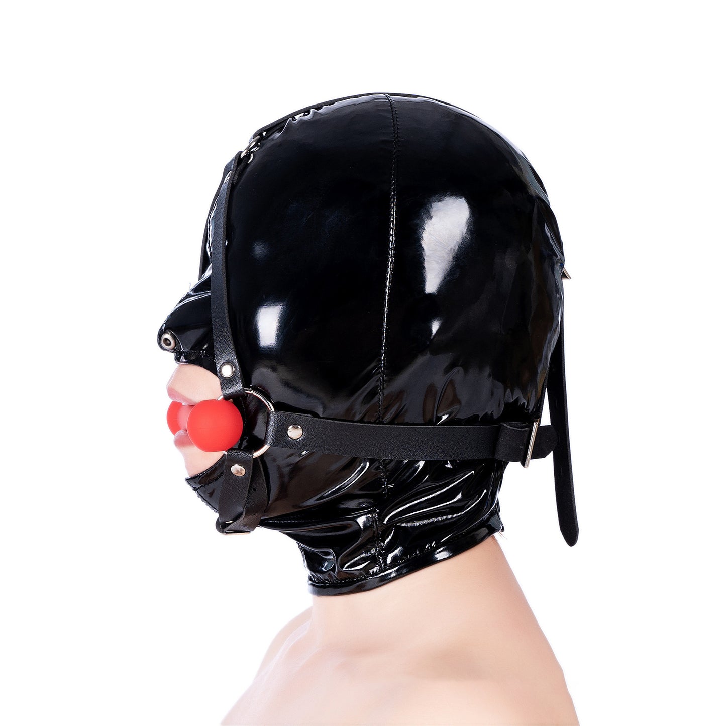 Aesthetics of Dominance - Glossy Enamel Full Head Bondage Hood with Silicone Bone Gag