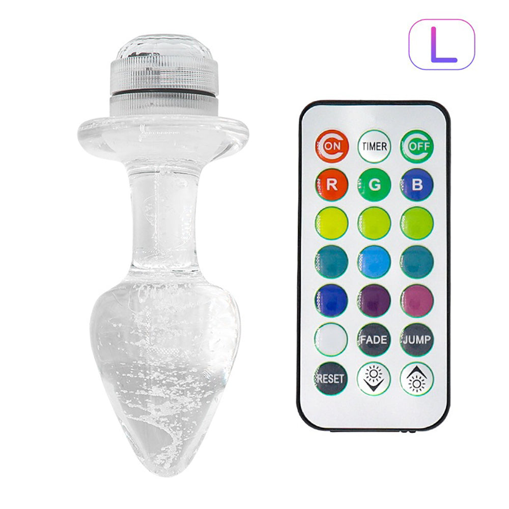 Vibrant LED Light Up Glass Butt Plug with Remote Control S/M/L