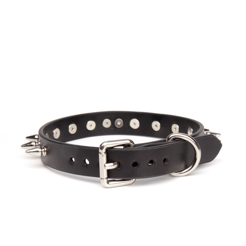 Spiked Rivets Real Leather BDSM Collar with Leash