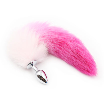 Pink Gradient Fox Tail Metal Butt Plug  S/M/L