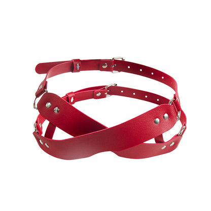 Vegan Leather Cross Strap Bondage Blindfold Black/Red/White