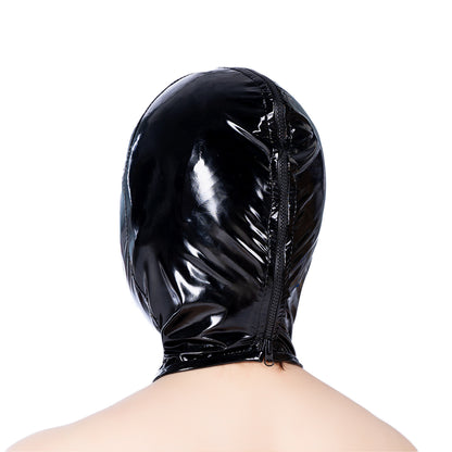 Patent Leather Bondage Hood Headgear Open Mouth Face Mask BDSM Slave Blindfold