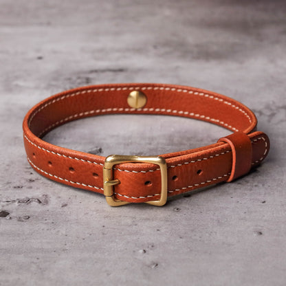 Italian M-Box Vegetable-Tanned Leather Collar/Choker with Leash