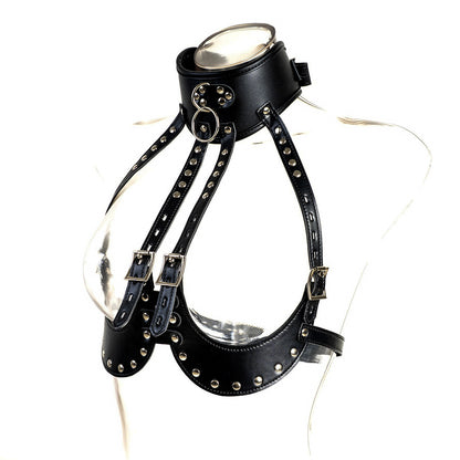 Seductive Studded Open-Bust Harness with O-Ring Collar