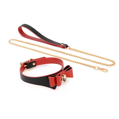 Cute Bow Vegan Leather BDSM Collar with Leash