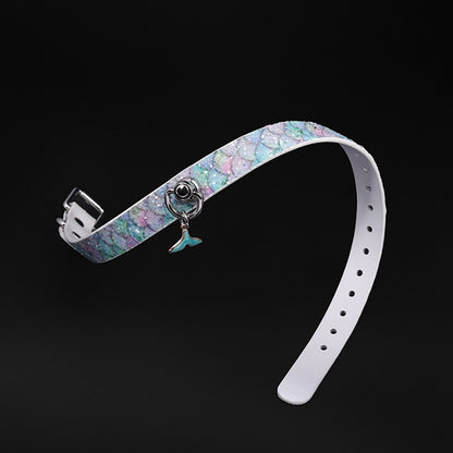Luxury Mermaid Glow Genuine Leather BDSM Collar with Leash Blue