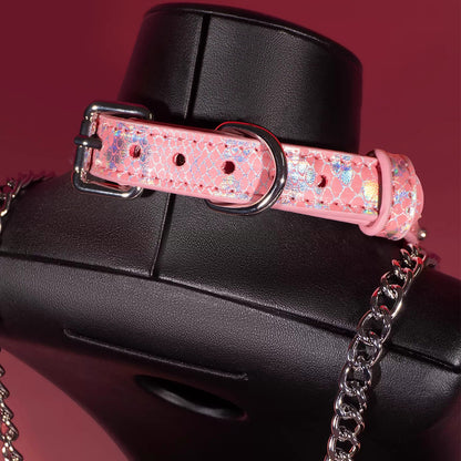 Triple Ring BDSM Collar with Sweet Bell Pink/Black