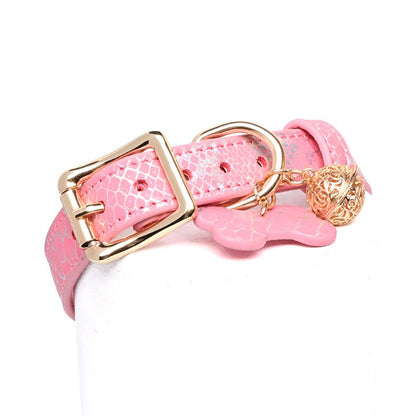 Seductive Dog Bone Charm BDSM Collar with Bell & Leash Pink/Black