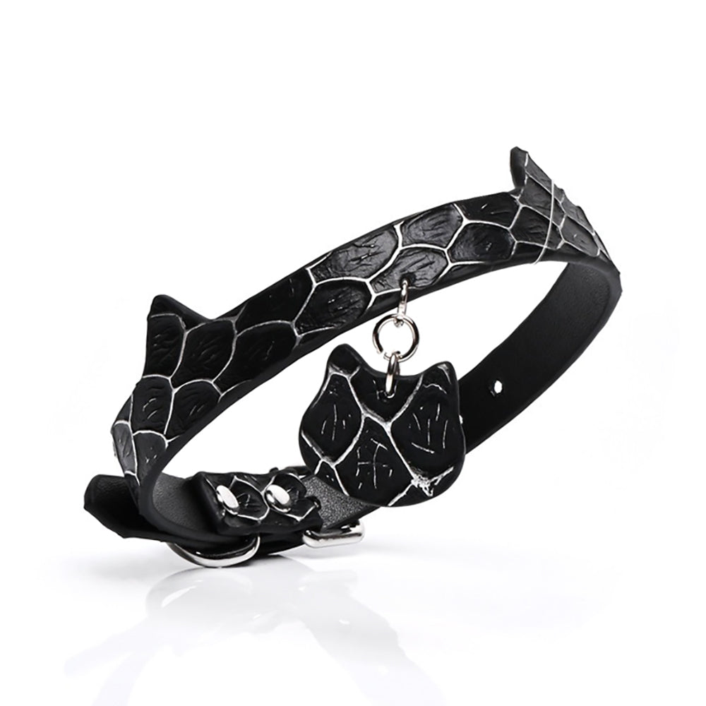 BDSM Handcrafted Genuine Leather Cat Ear Collar with Cat Tag