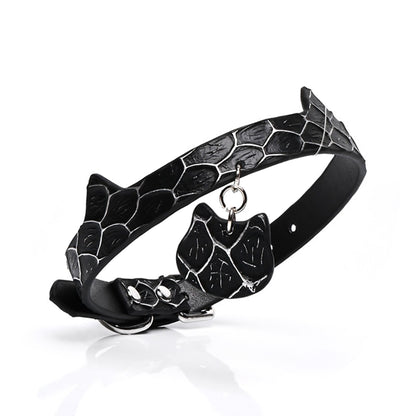 BDSM Handcrafted Genuine Leather Cat Ear Collar with Cat Tag