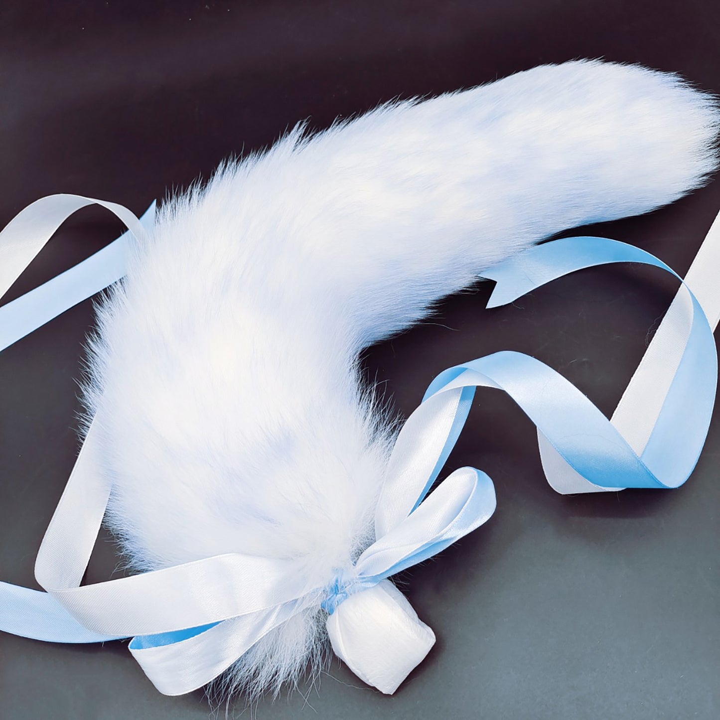 Fluffy Ice Blue and white Tail Anal Butt Plug - Customizable Tail Length & Plug Size