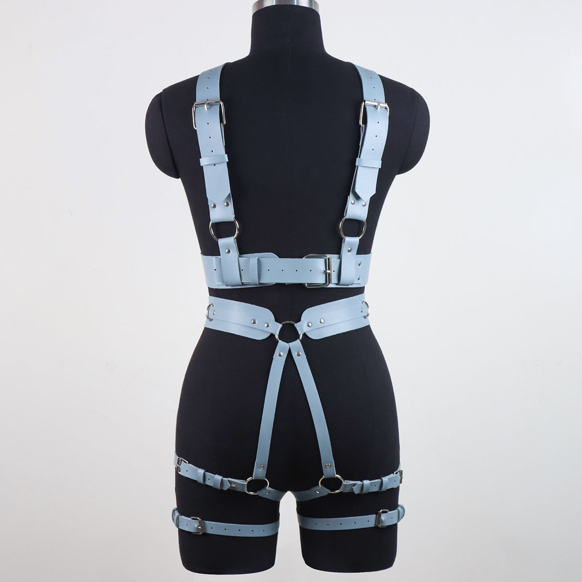 Blue Bondage Body Harness Set & Detachable Cuffs