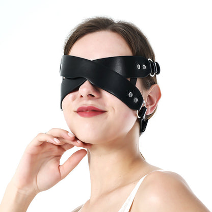 Vegan Leather Cross Strap Bondage Blindfold Black/Red/White