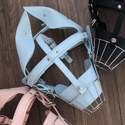 Human Muzzle Metal Pet Play with Metal Cage