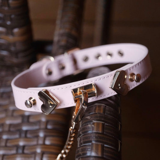 Blushing Devotion - Premium Pink Leather Heart Collar & Leash Set