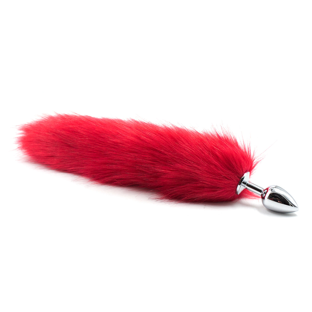 Stainless Steel Anal Butt Plug with Red Faux Fur Fox Tail