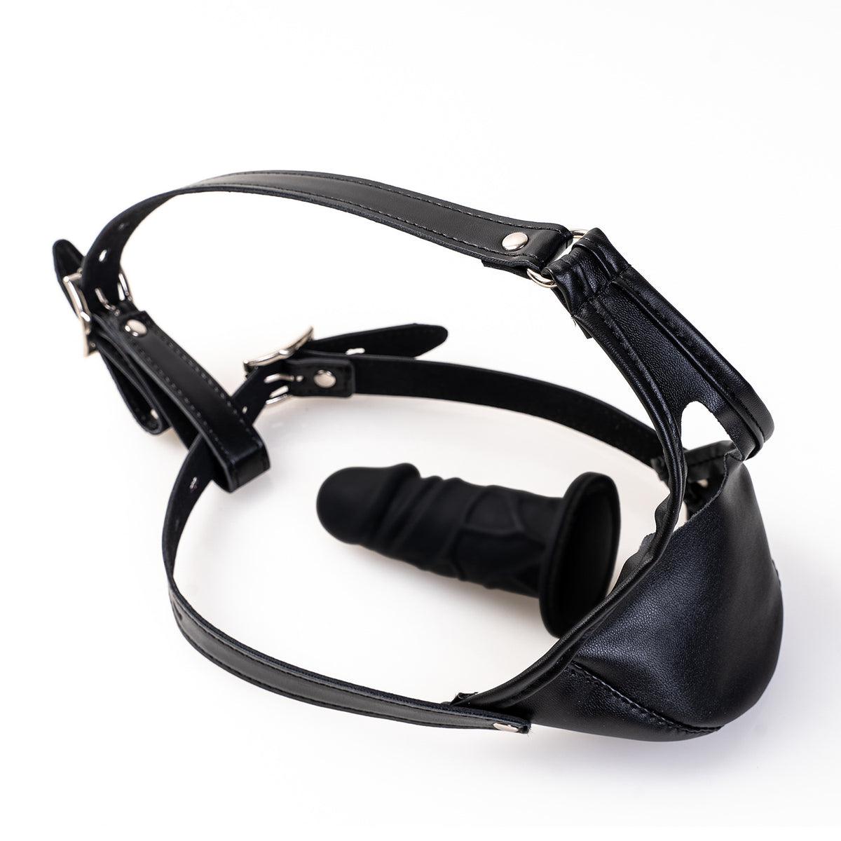 Deep Throat Fetish Hood: Vegan Leather Dildo Gag Mask