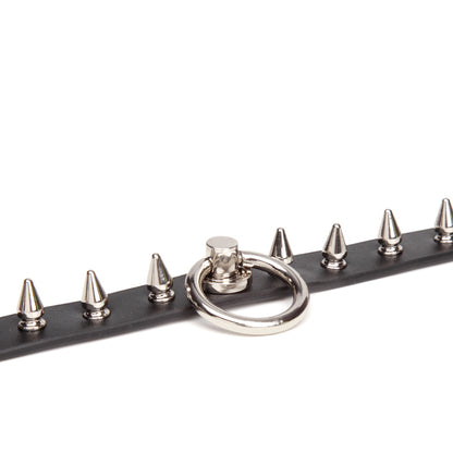 Spiked Rivets Real Leather BDSM Collar with Leash