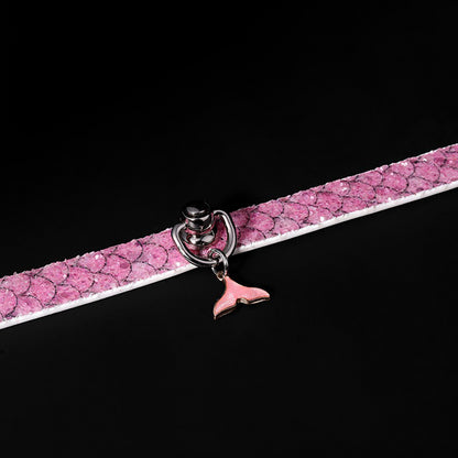 Luxury Mermaid Glow Genuine Leather BDSM Collar with Leash Pink