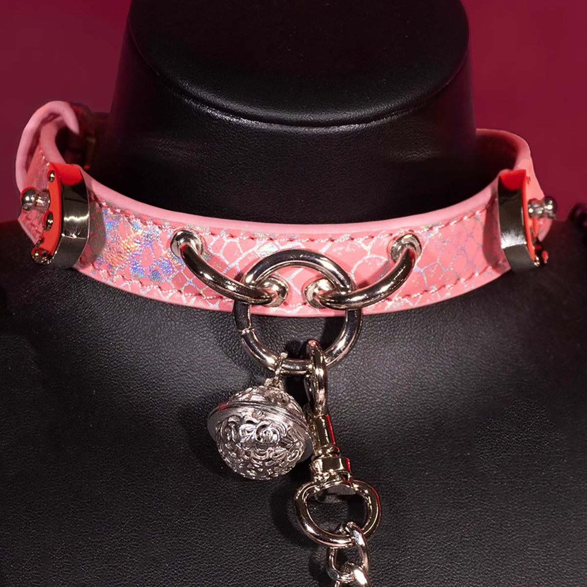 Triple Ring BDSM Collar with Sweet Bell Pink/Black
