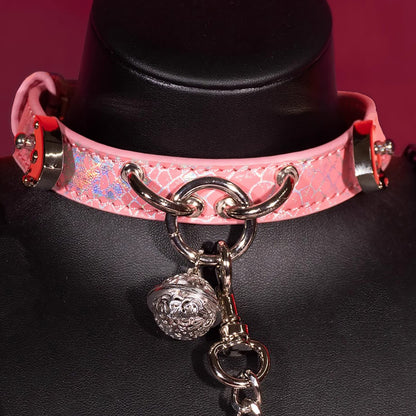 Triple Ring BDSM Collar with Sweet Bell Pink/Black