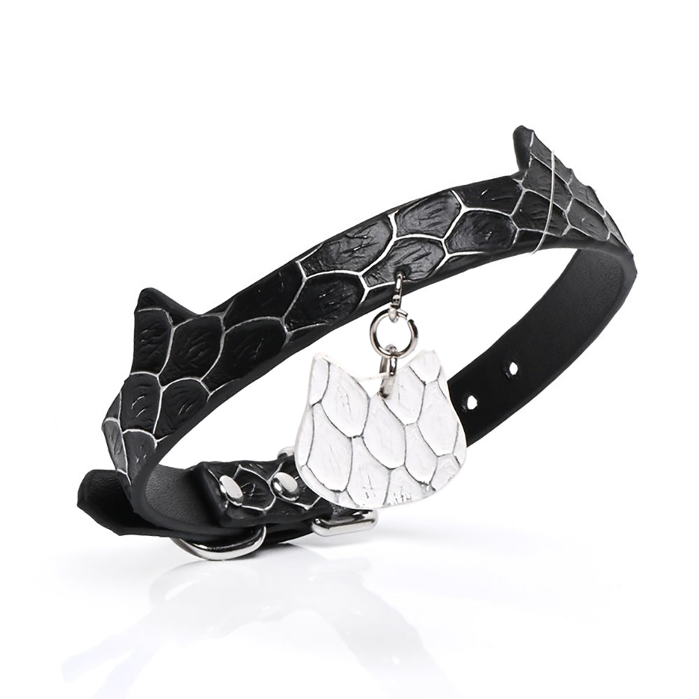 BDSM Handcrafted Genuine Leather Cat Ear Collar with Cat Tag