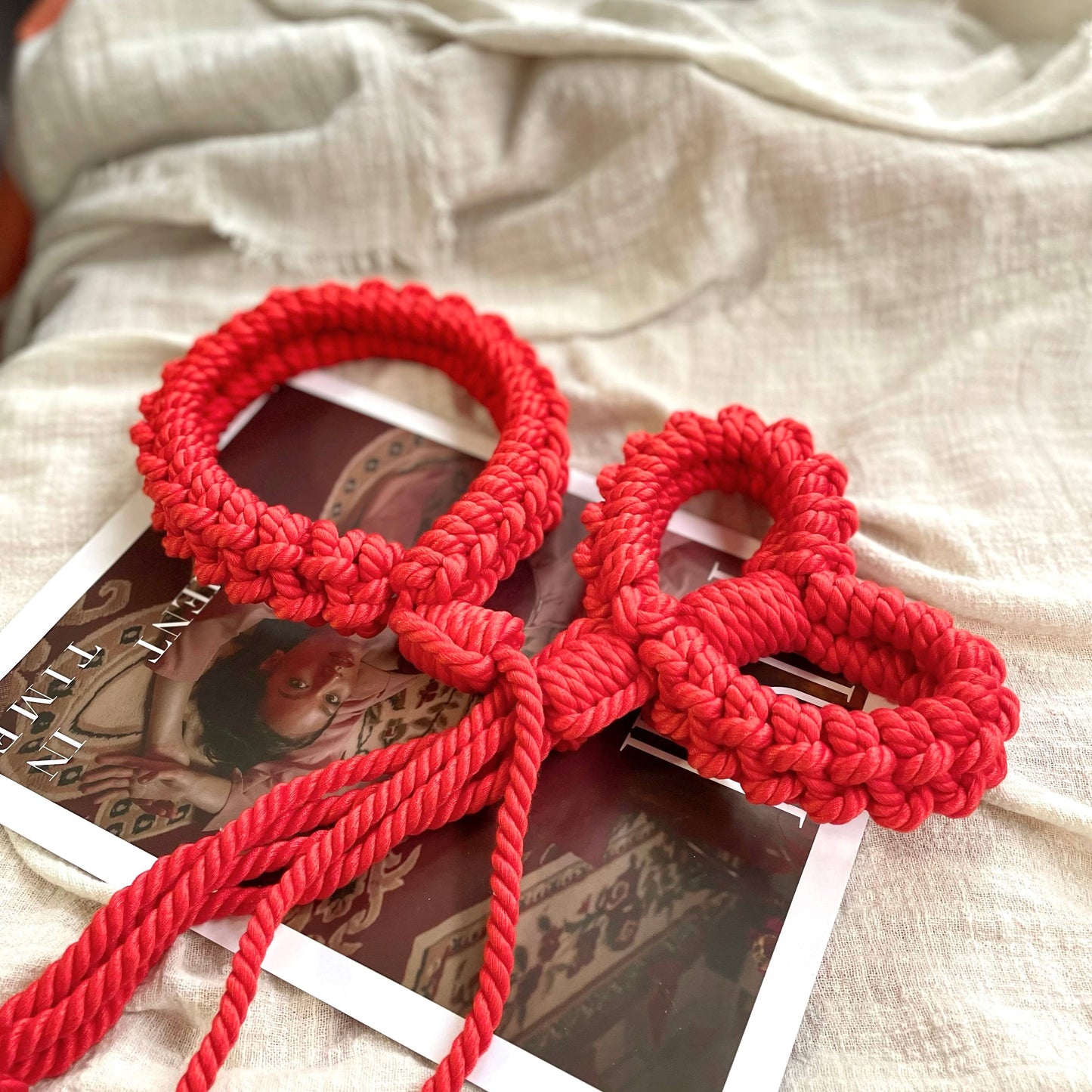 Shibari Cotton Rope Collar with Leash Red