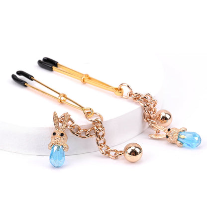 Crystal Bunny Pendant Tweezer Nipple Clamps