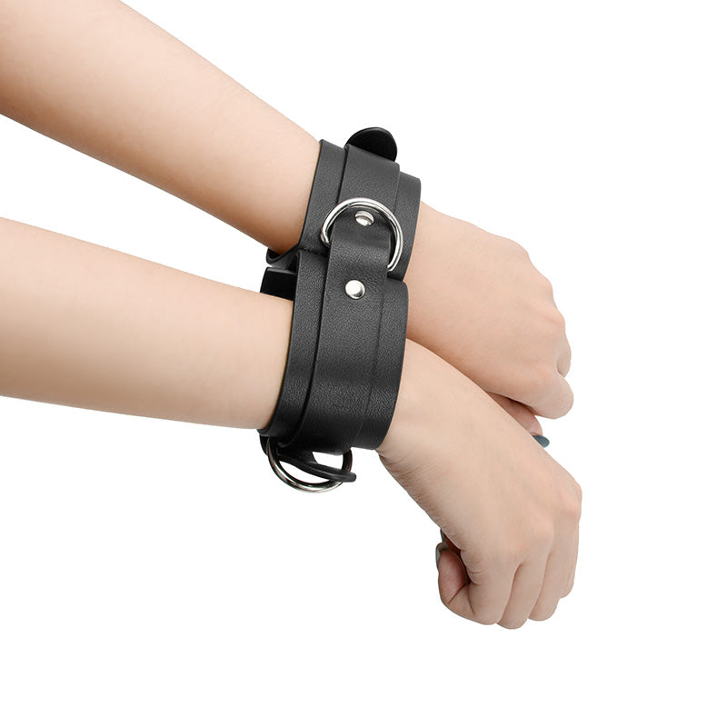 Vegan Leather Linked Bondage Wrist Cuffs Black/Olive Green