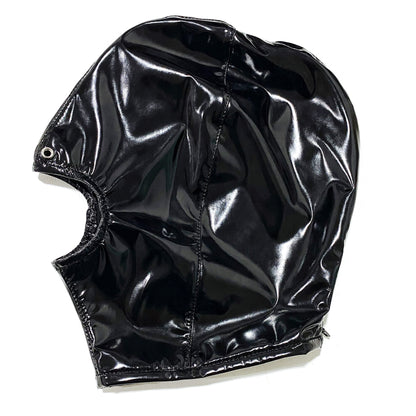 Patent Leather Bondage Hood Headgear Open Mouth Face Mask BDSM Slave Blindfold