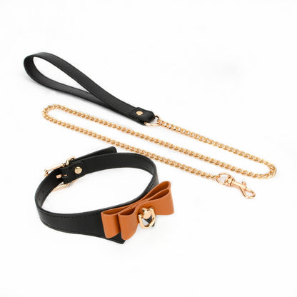 Cute Bow Vegan Leather BDSM Collar with Leash