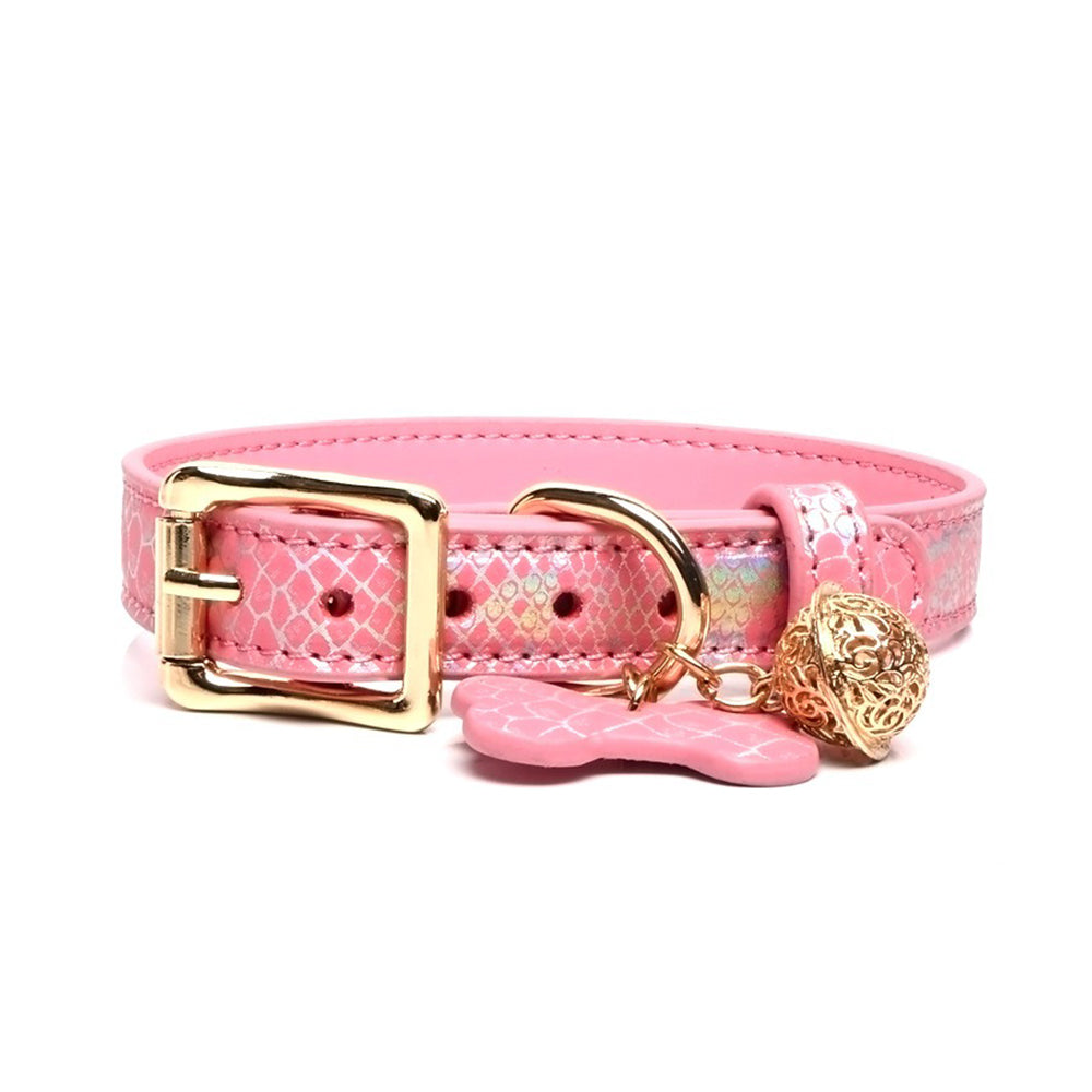 Seductive Dog Bone Charm BDSM Collar with Bell & Leash Pink/Black