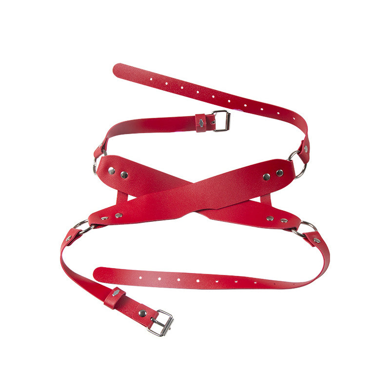 Vegan Leather Cross Strap Bondage Blindfold Black/Red/White