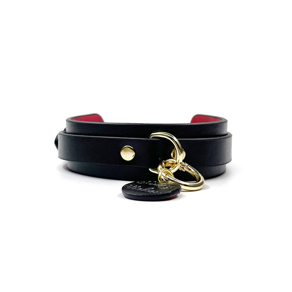 Genuine Leather Collar with Customizable Nameplate Black&Red