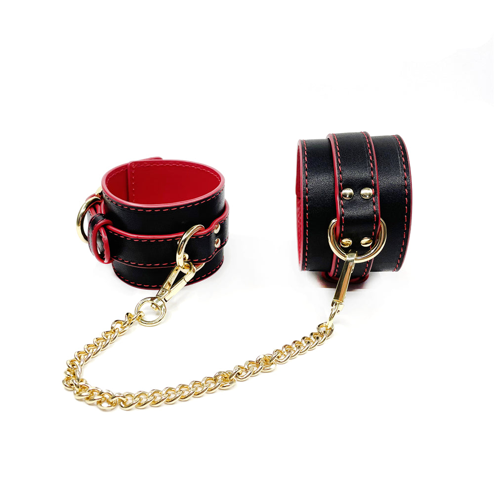 Vegan Leather Bondage Set 4-Piece For BDSM Beginner Black/Black&Red