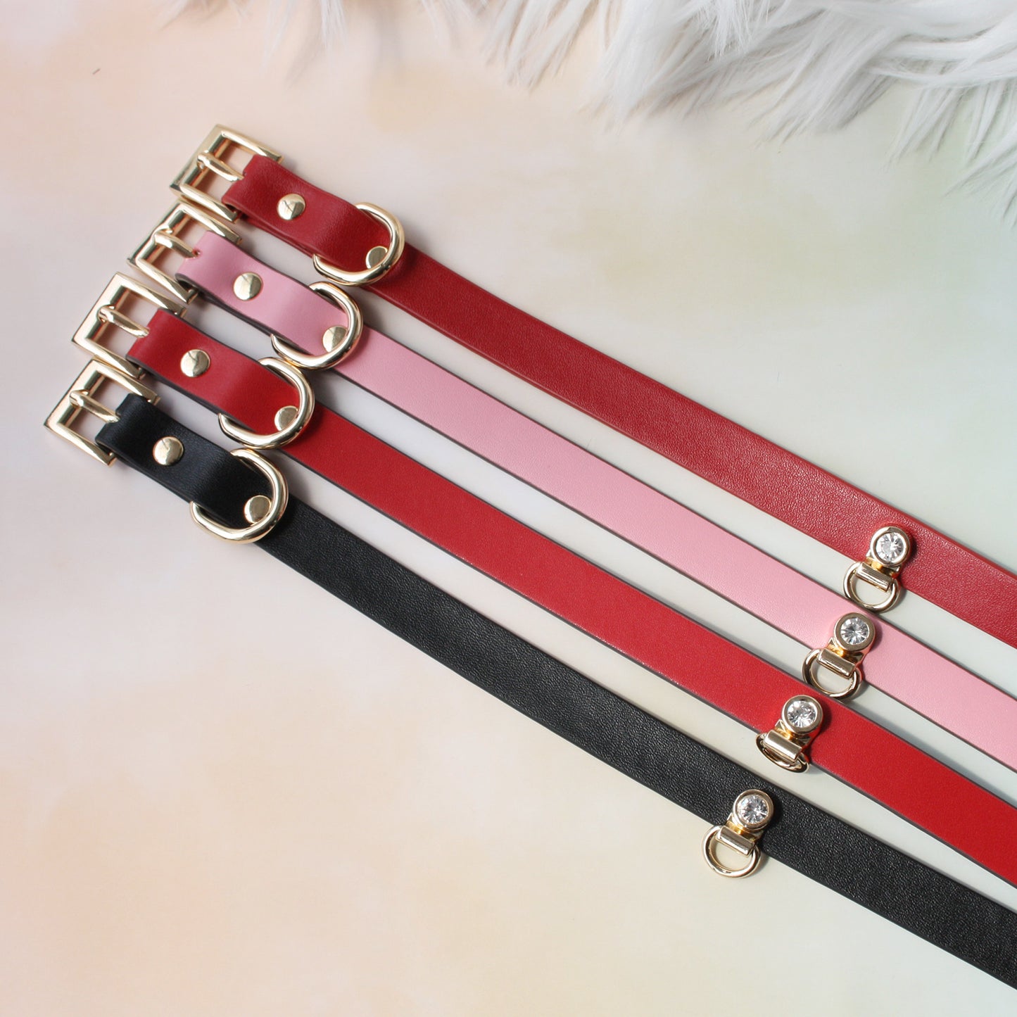 Handmade Shining Stone BDSM Leather Bondage Choker with Leash 4-colors