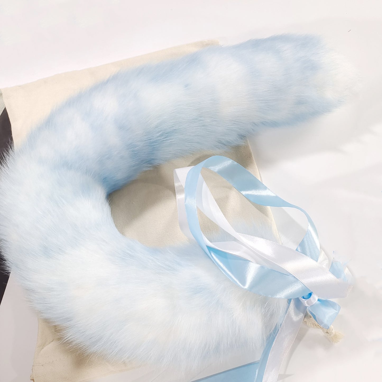 Fluffy Ice Blue and white Tail Anal Butt Plug - Customizable Tail Length & Plug Size