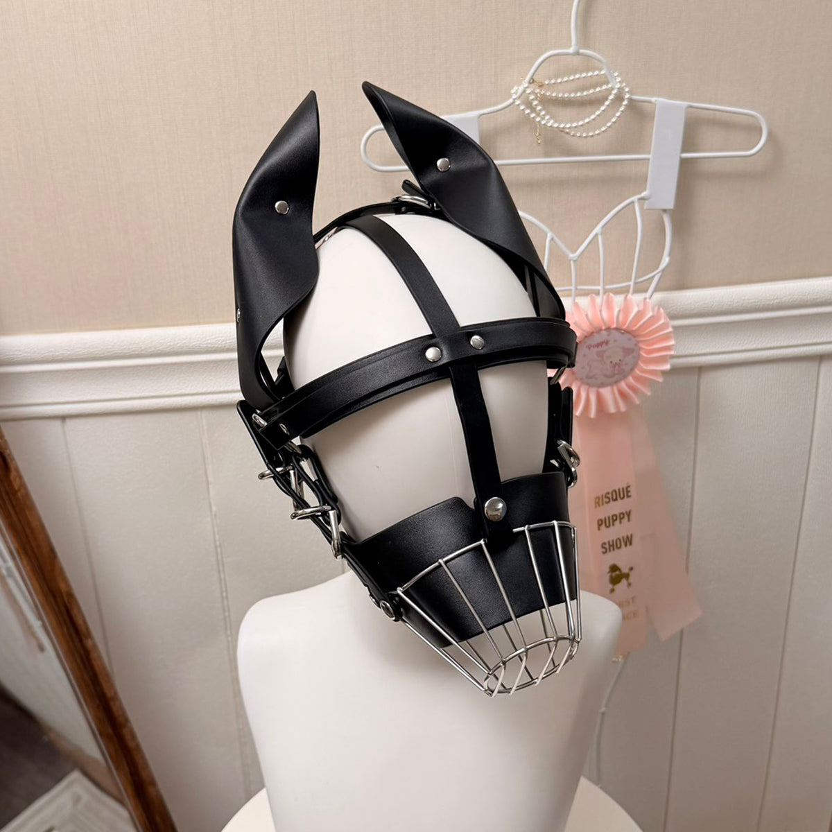 Human Muzzle Metal Pet Play with Metal Cage