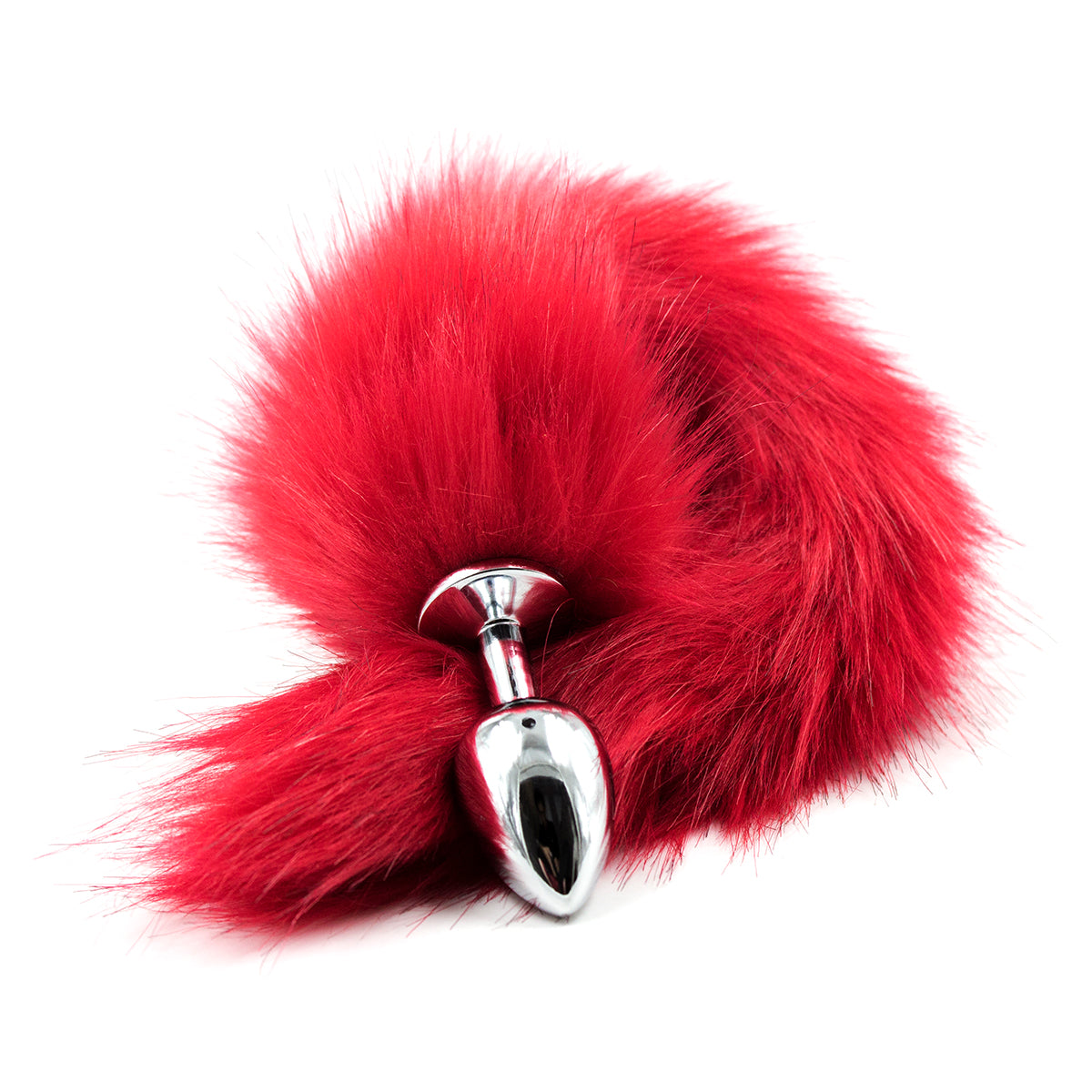 Stainless Steel Anal Butt Plug with Red Faux Fur Fox Tail