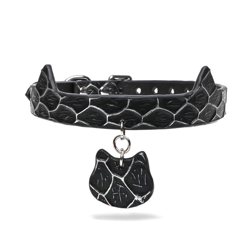 BDSM Handcrafted Genuine Leather Cat Ear Collar with Cat Tag