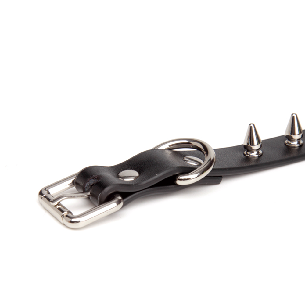 Spiked Rivets Real Leather BDSM Collar with Leash