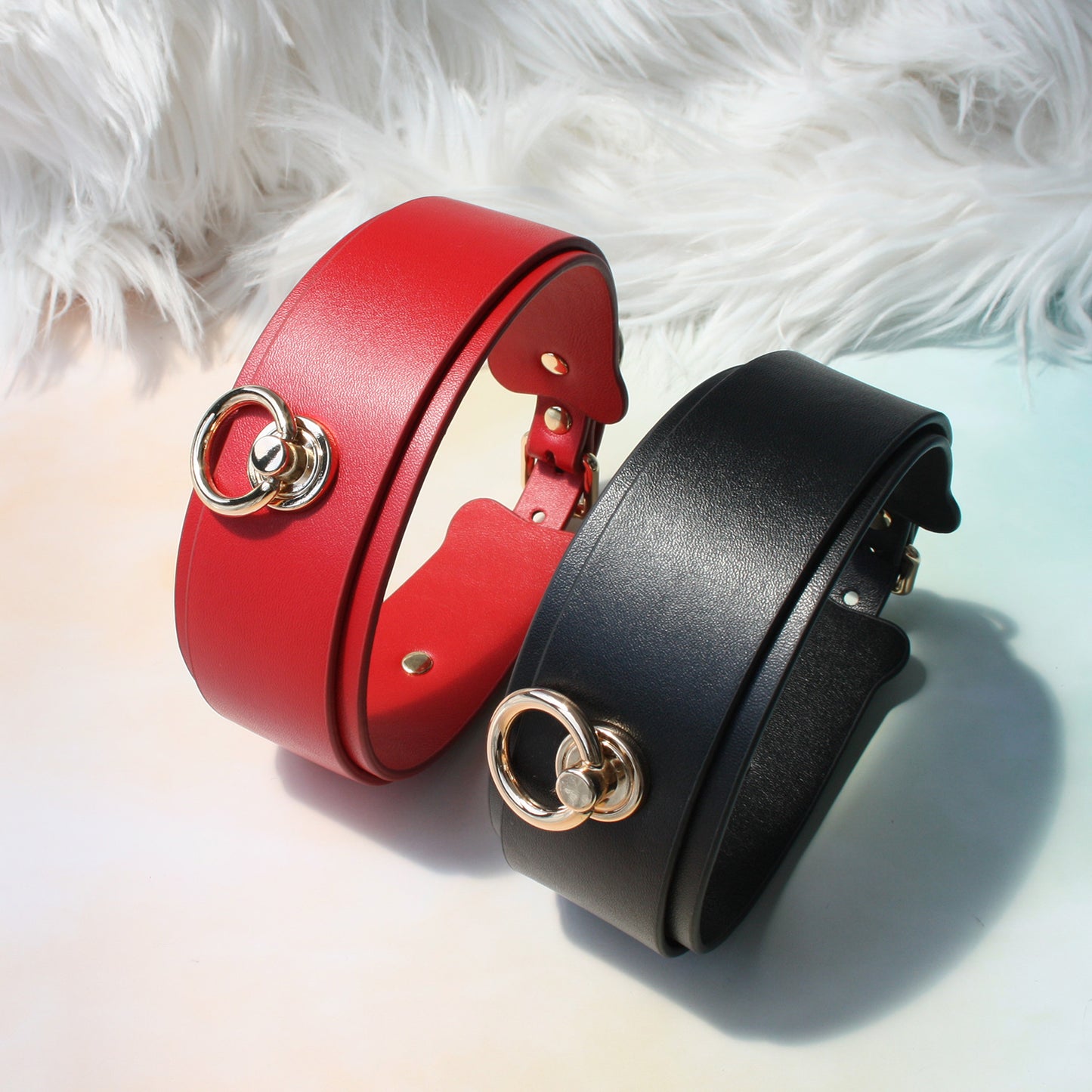 Crazy Wild Thick Cowhide Leather Bondage Collar with Leash Red/Black