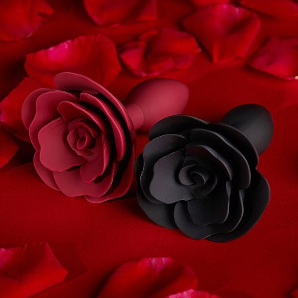 Lovely Open Rose Silicone Butt Plug Red/Black