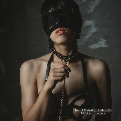 Spiked Rivets Real Leather BDSM Collar with Leash