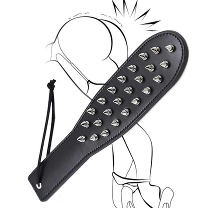 Black PU Leather Spiked Spanking Paddle